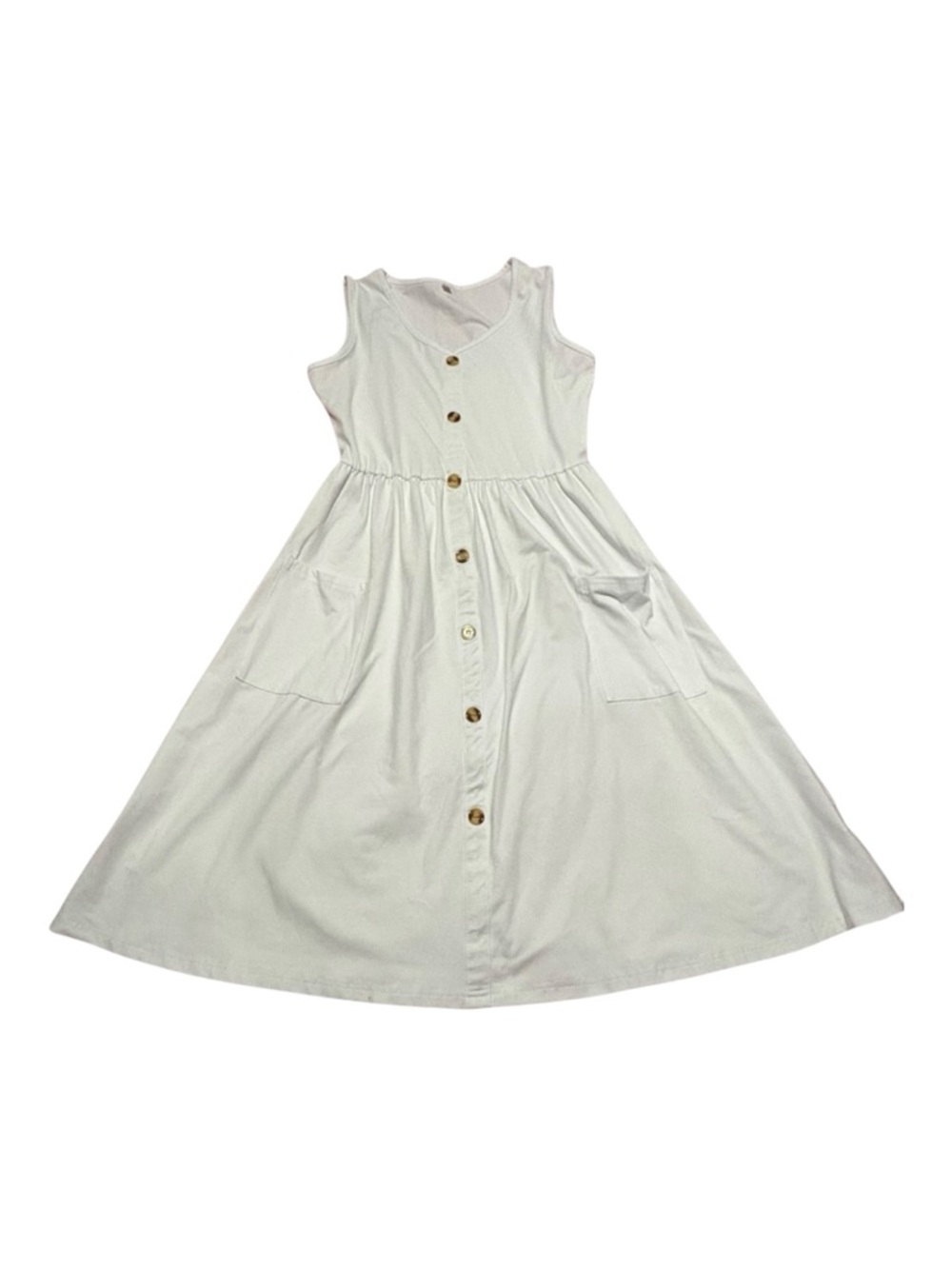 White Sleeveless Button-Front Dress with Pockets. Size M.